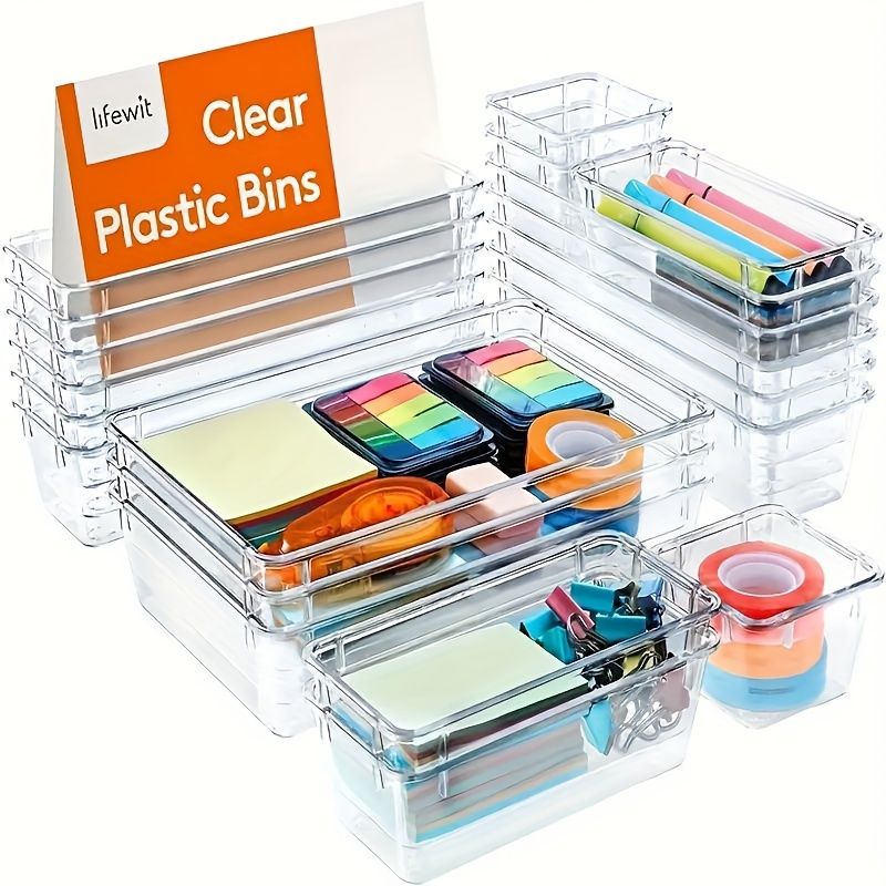 

Back-to-school 8-piece Drawer Organizer Set - Clear Pet Storage Boxes For Office Supplies, Markers, Cosmetics & Desk Clutter