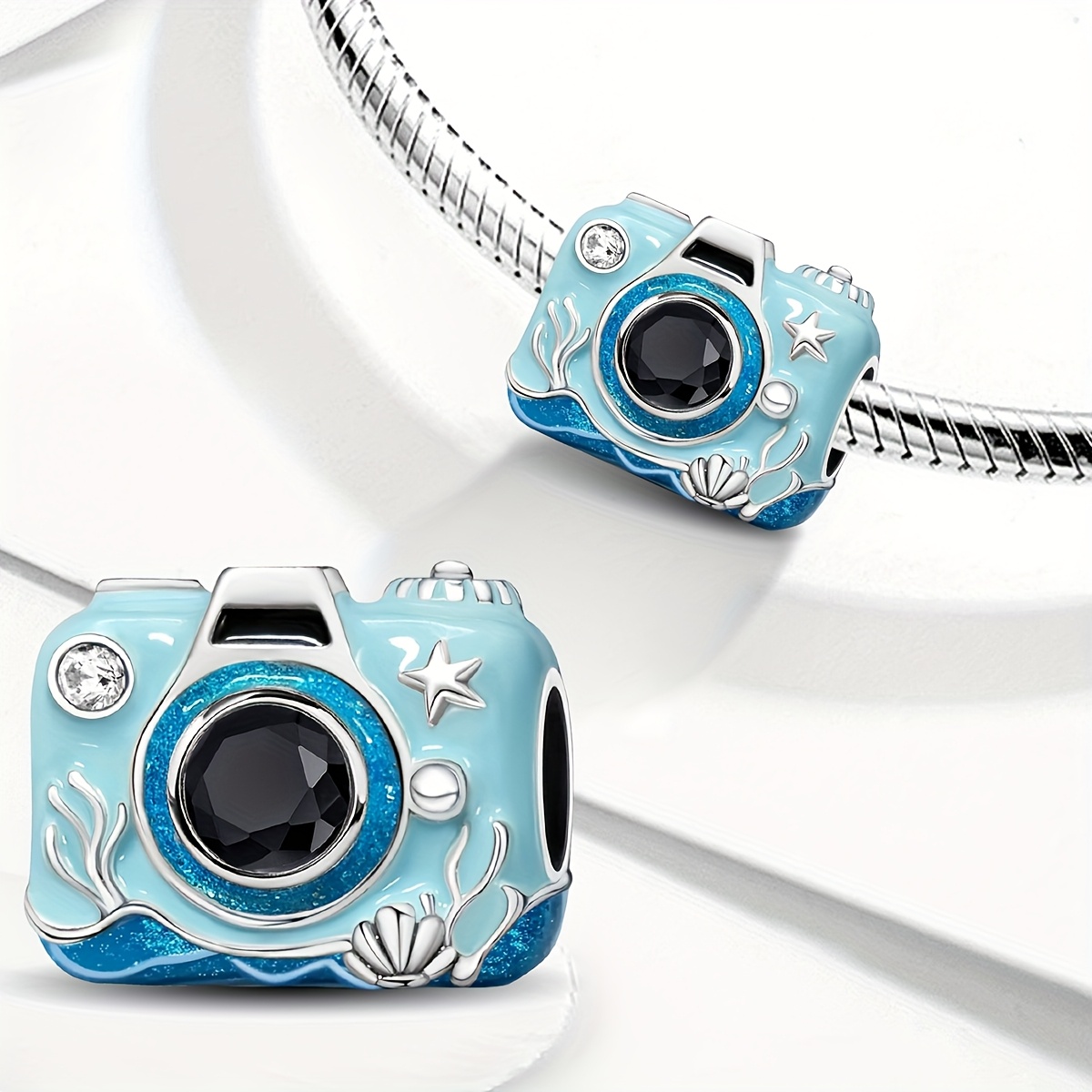 Women's 925 Silvery Plated Ocean Camera DIY Beaded Pendant