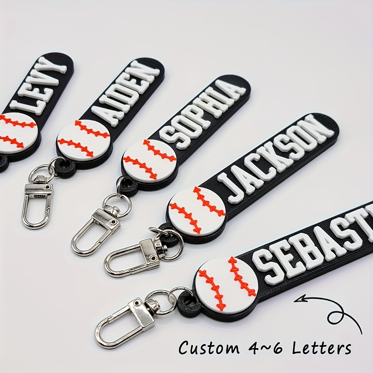 TEMU Porte-clés personnalisé avec nom 2D , Baseball avec étiquette de nom, breloque de sac, cadeau commémoratif pour la Saint-Valentin, la fête des