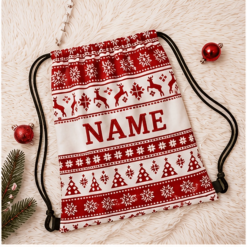 TEMU Customizable Santa Claus Drawstring Backpack, Unisex Personalized Name Drawstring Bag, Christmas Eve Gift Storage And Packaging Pouch, Large