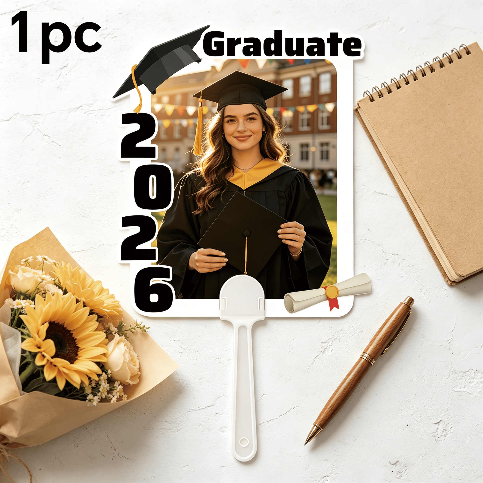 TEMU Custom Photo 2026 Graduation Handheld Fan, 1pc/6pcs/12pcs, Personalized Graduate Souvenir Handheld Fan For Graduation Party Decoration, Photo