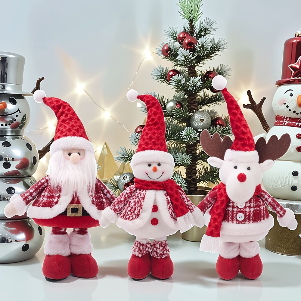 1pc/3pcs Christmas Decorations,  , Old for Man and Snowman Window Sill Tabletop Decorations, Red Santa Claus and Snowman Elk Legs Retractable, No Power Required, Multi-  Decor, Durable Fabric, Christmas Decorations, Thanksgiving Decorations, Halloween Decorations, Small Statues,   and Office Decorations, Christmas Decorations, Shopping Mall Window Display,   Decoration
