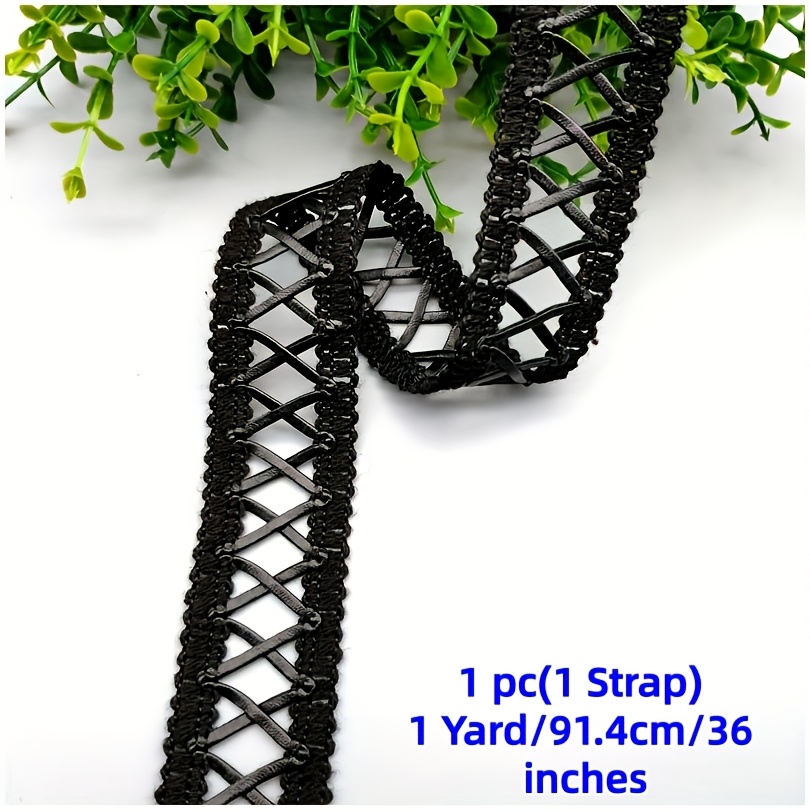TEMU 1 Yard Of Vintage Pu Leather Fabric Lace Black Decorative Lace Suitable For Clothing, Hats, Sandals, And Home