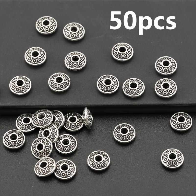 Image of 50pcs/20pcs 8mm Tibetan Silvery Ufo Style Spacer Beads Suitable For Diy Craft Bracelet Necklace Jewelry Making Accessories