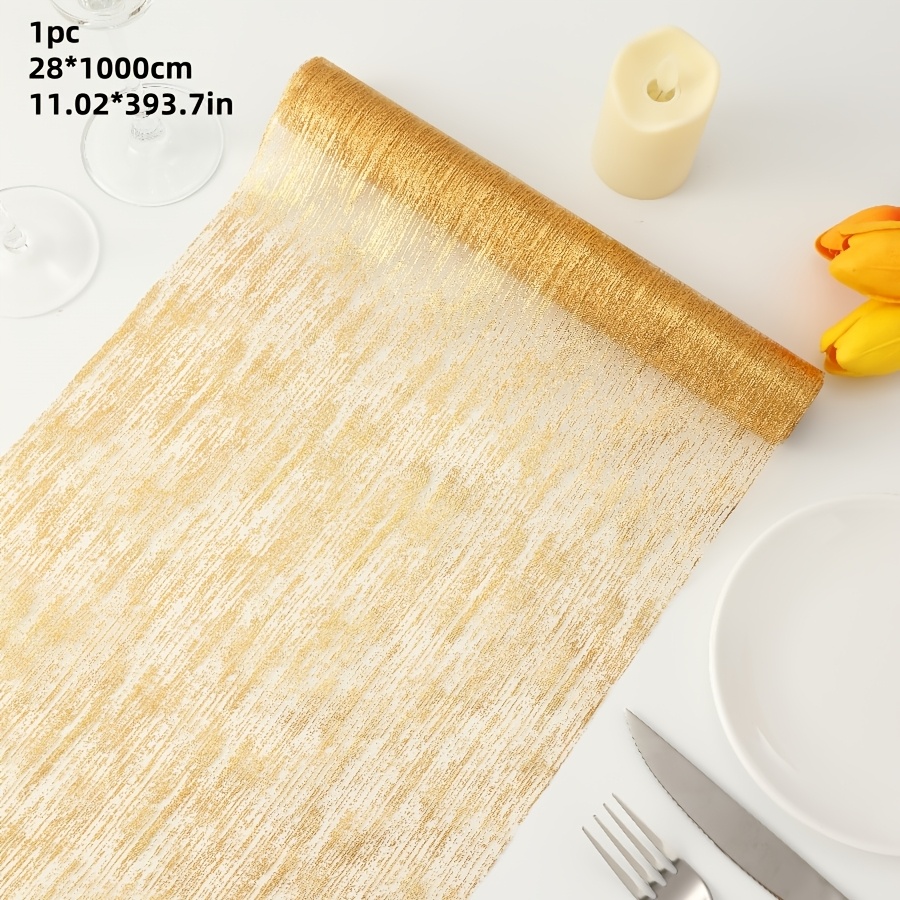 1 Roll Tulle Table Runner, Tassel Golden High-end Fashion Table Runner, For Parties, Weddings And Holidays, Ideal Table And Chair Decoration For Daily Family Gatherings