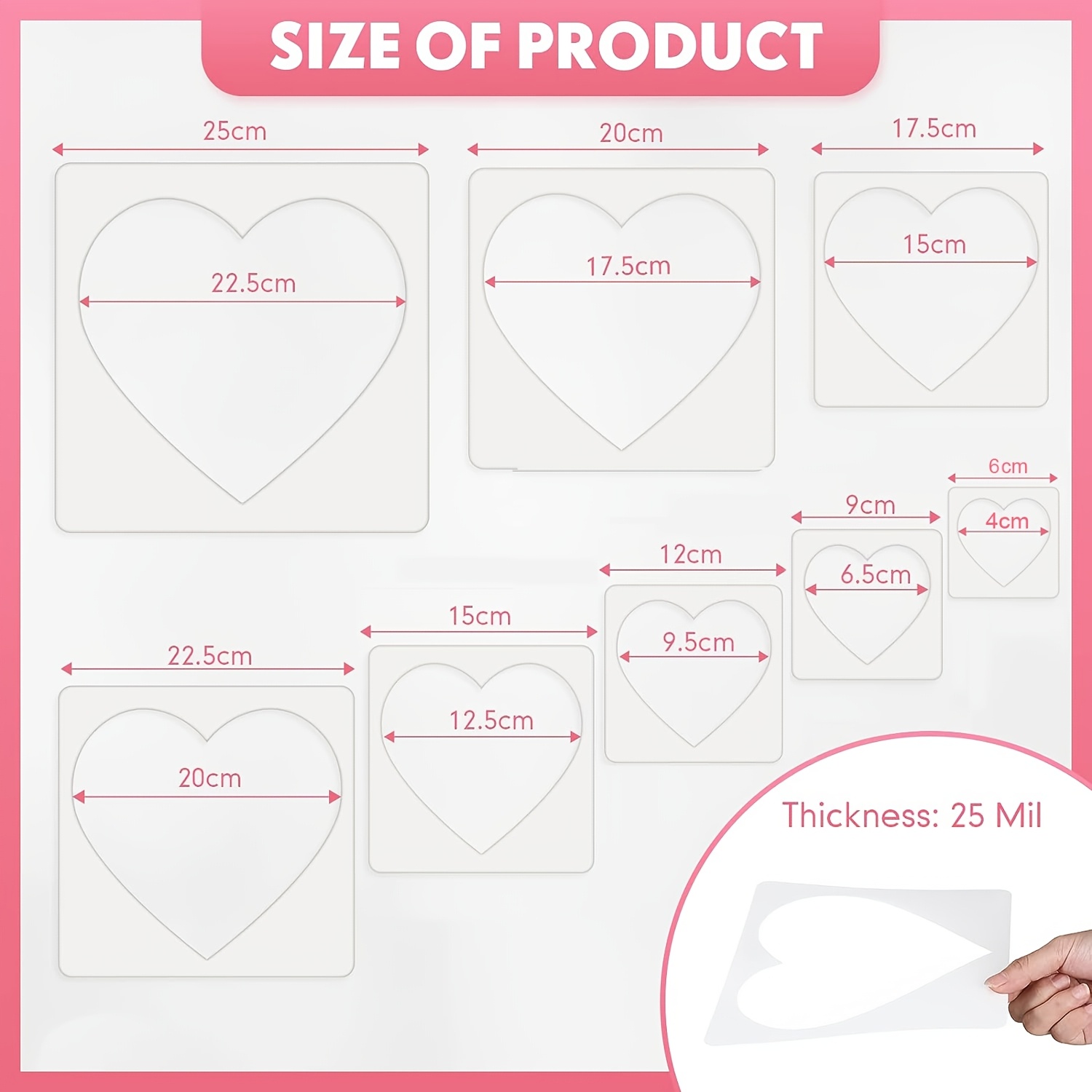 Image of Set Of 8 Heart-shaped Templates For Crafting, Including Small And Large Stencils For Painting On Walls And Windows, Perfect For Home Decor Projects