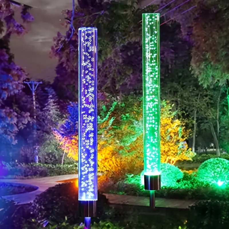 TEMU 2 Sets Of Outdoor Solar Garden Lights, Ip64 High-quality Rgb Color-changing Solar Path Lights With Bubble Effect, Solar Lights Suitable For