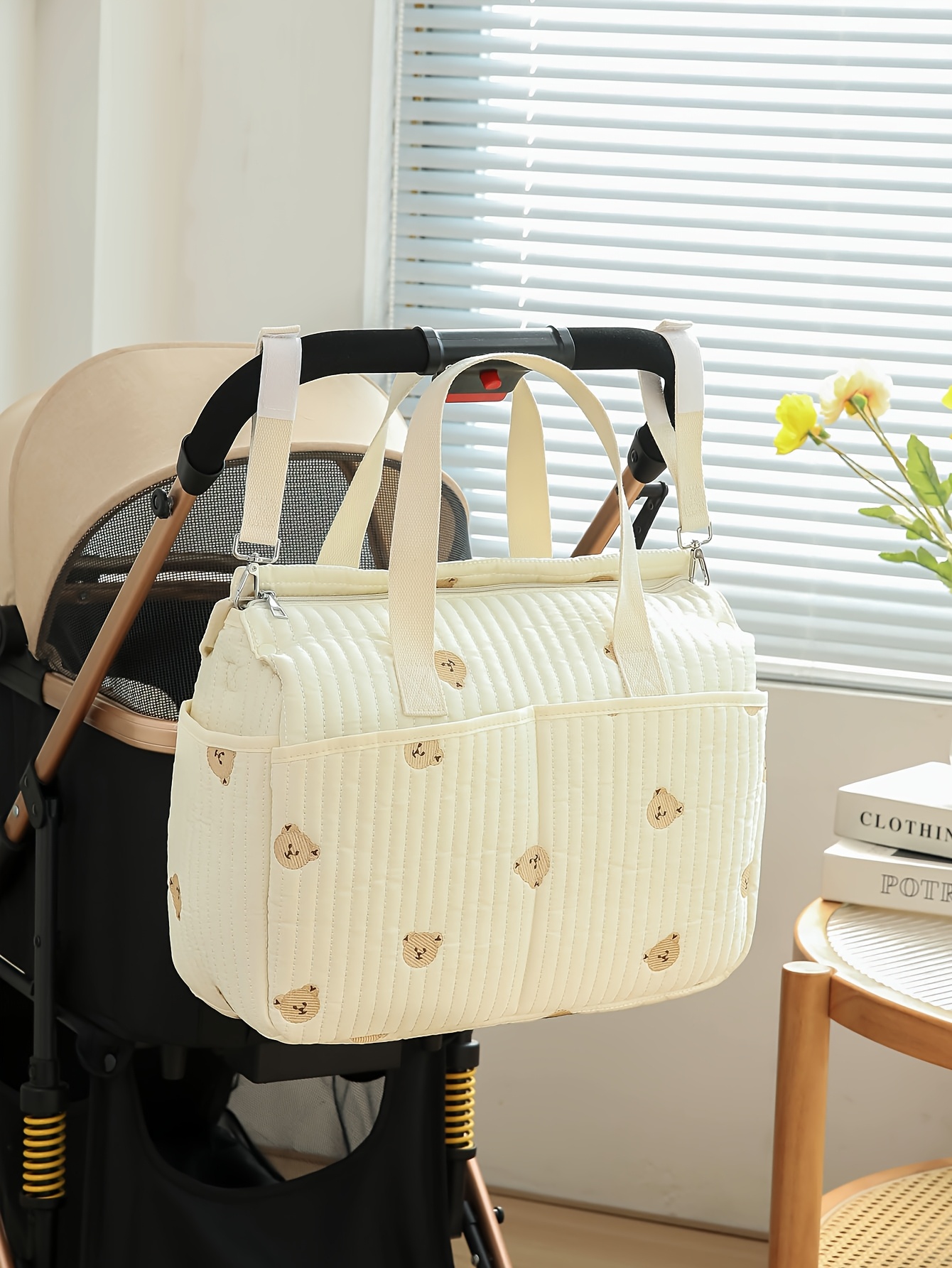 Large Capacity Quilted Diaper Bag with Stroller Straps and Padded Changing Mat - Multifunctional Polyamide Organizer for Women, Ample Storage for 14+ Age Group