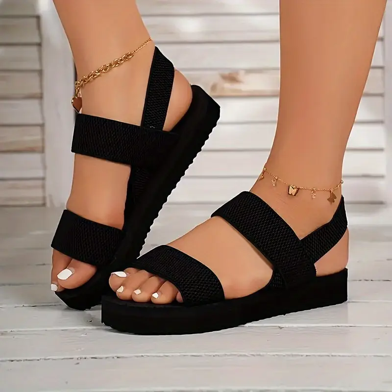 womens fashion strappy sandals flat heel pull on solid color open toe eva sole insole sports style casual footwear Product details 4