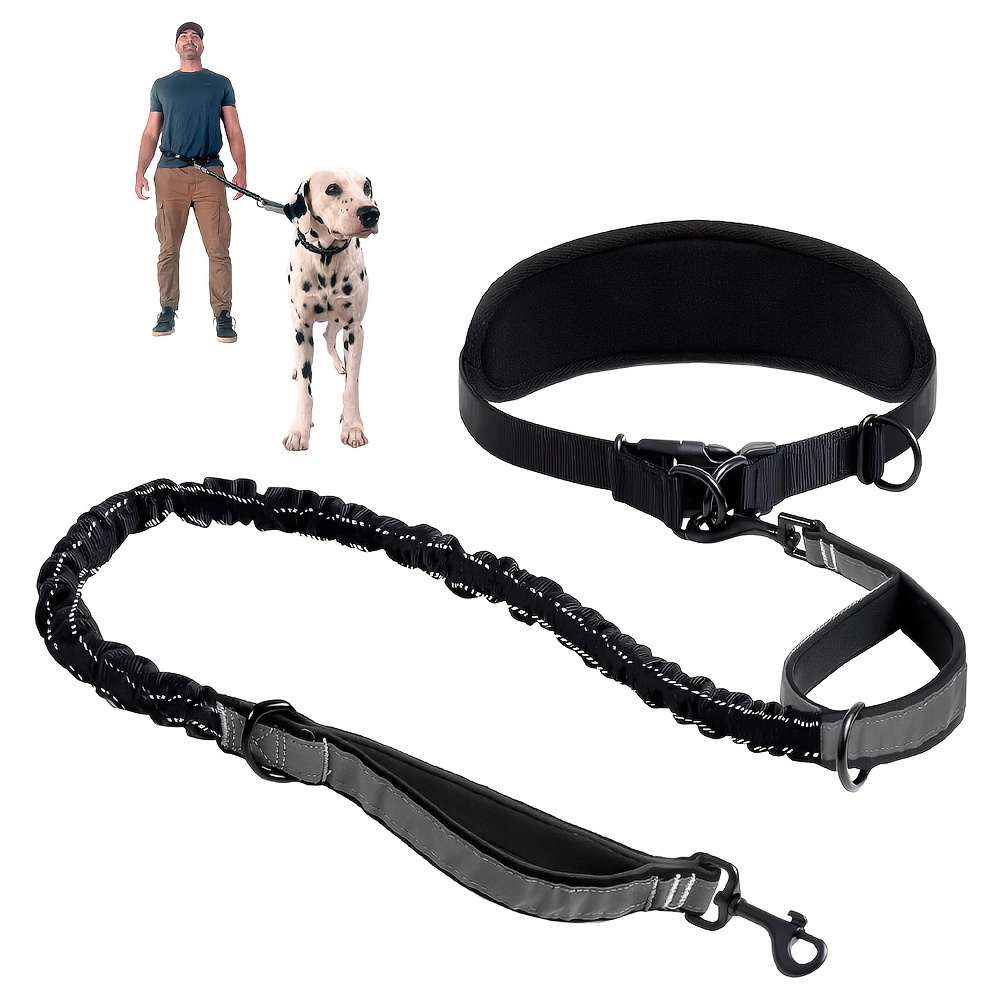 TEMU Heavy Duty Dog Leash | For Large Dogs Up To 120 Lbs (. 56.7 Kg) | Comfortable Shock-absorbing Elastic Strap | Reflective Handle | Waist Belt
