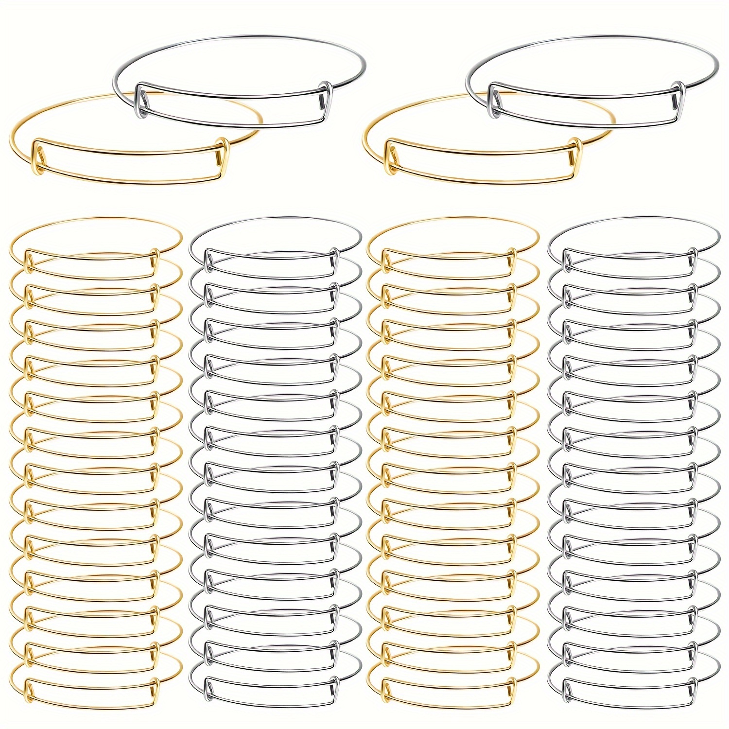 

40pcs Adjustable Alloy Bangles, Golden And Silvery Bangle Bracelets Set