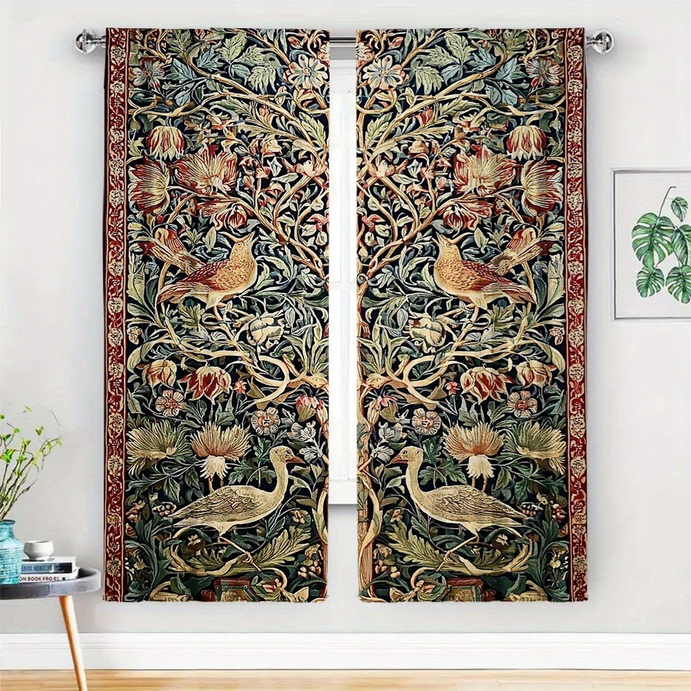 TEMU 2pcs, No Suspension Rod Curtains, 23.62x59.06 Inch, A Beautiful Medieval, With Wool And, For Living Room Bedroom, Kitchen, Study, Dining Room,