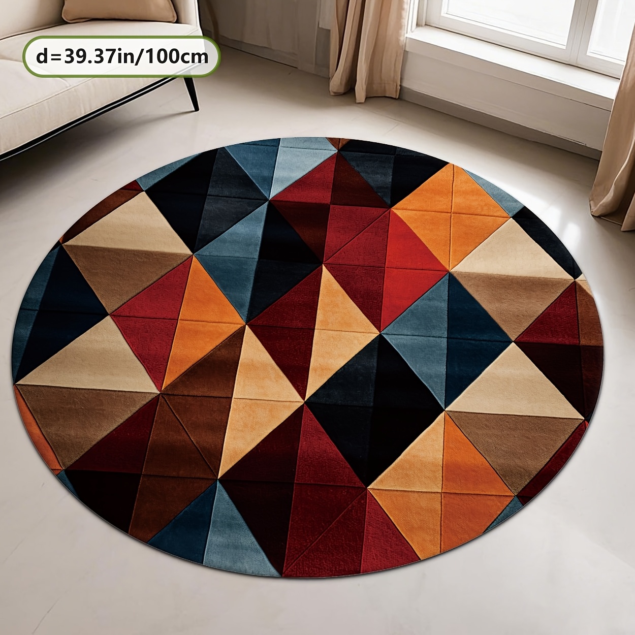 TEMU [Velours Diamant Doré et 800G par et Base en Plastique Antidérapant à ] 1 Tapis Rond, Tapis à Motif Géométrique Américain et Lavable en Machine,