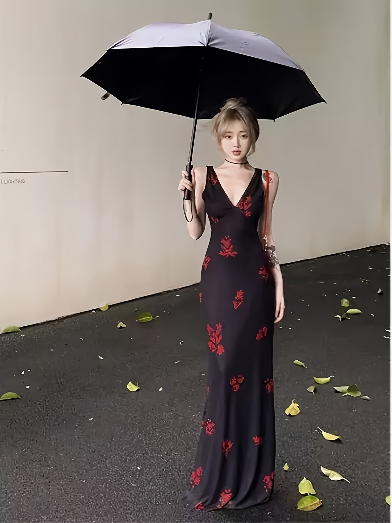 chinese dress ladies Kamila Tulle Maxi Dress, Dark Blue Floral