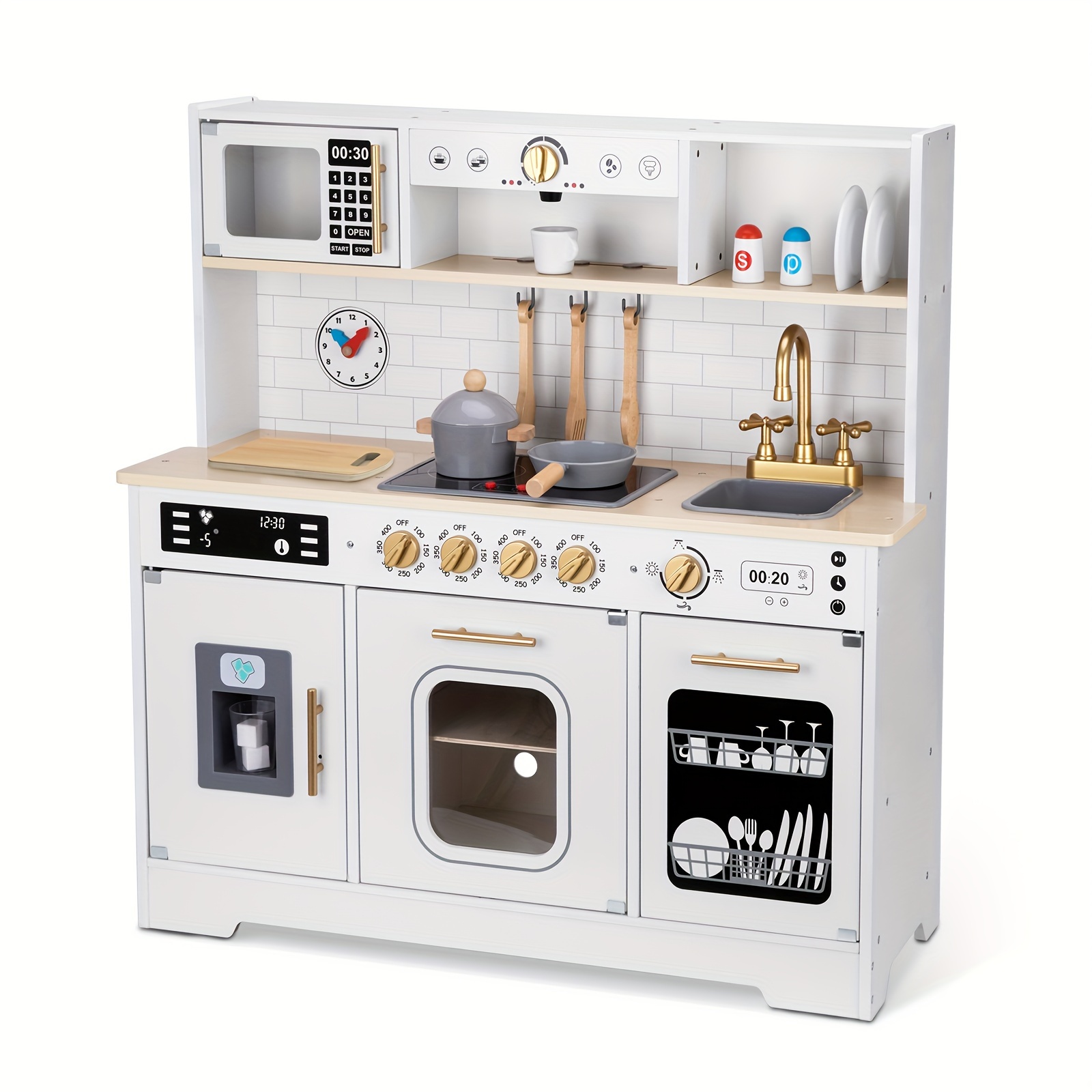 

Kids Play Kitchen Set, Kitchen Set For Kids With Play Features, Sink, Oven, Stove, Dishwasher, Coffee Maker, Ice Maker And Microwave, Play For Kids Ages 4-8