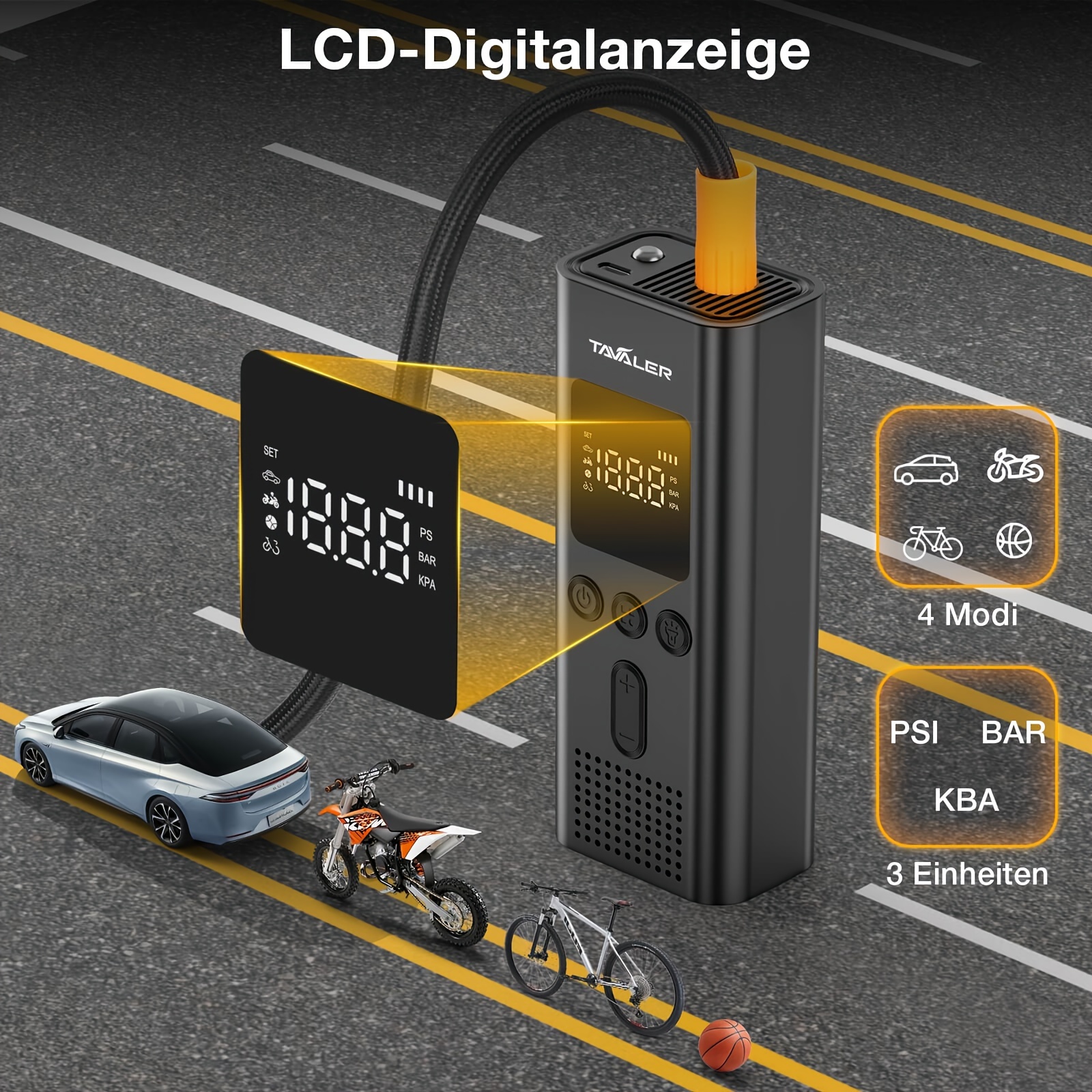 Produktbild von Elektrische LCD Akku Luftpumpe Auto Fahrrad Reifen Druckluft Kompressor