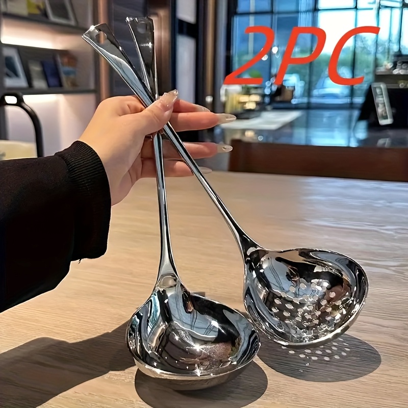 

Stainless Steel Soup Ladle Set, 2pcs - Ideal For Home Kitchen, Restaurant, Hot Pot, Noodles, Outdoor , , Soup Leakage