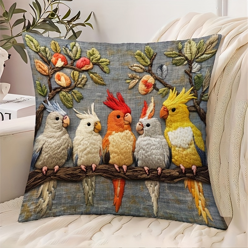 

1pc Maratusfunk Cockatiels Decorative Pillow Cover, 18"x18", Short Plush, Zipper Closure - Vibrant Design For Sofa, Living Room, Bedroom, Office Home Decor (no Insert), Pillows Decorative