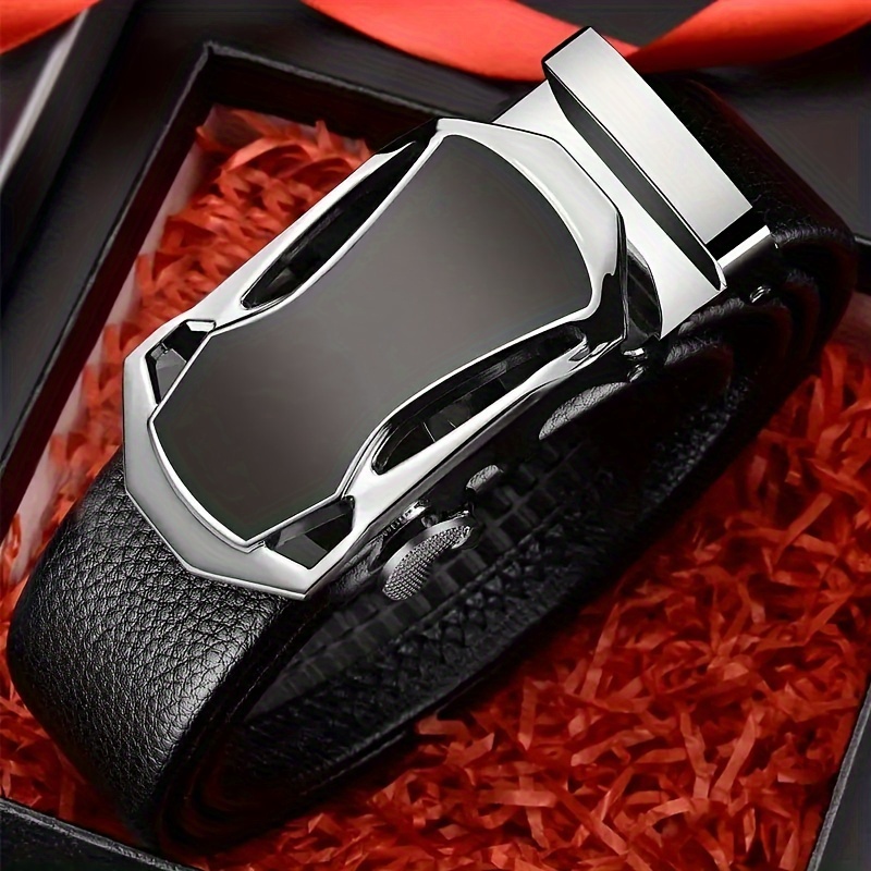 

Men's Genuine Leather Cowhide Belt With Automatic Buckle, Suitable For Business Pants, Trousers And Jeans, Ideal For Gifts