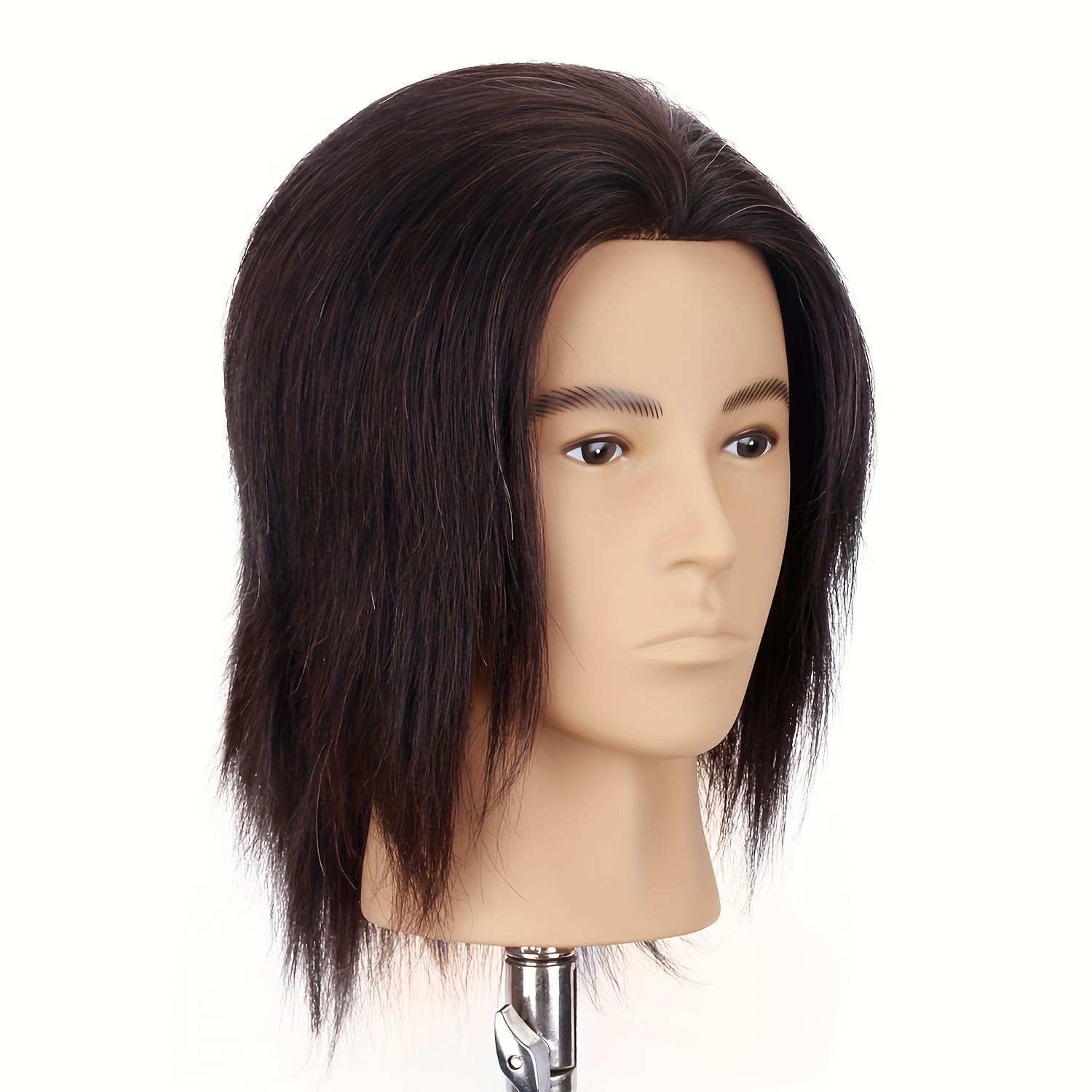 TEMU Male Human Head With Real Hair, 8 Inches (about 20.3cm), For Hairstylist Practice And Beauty Styling Training, Free Desktop Holder Clip Included