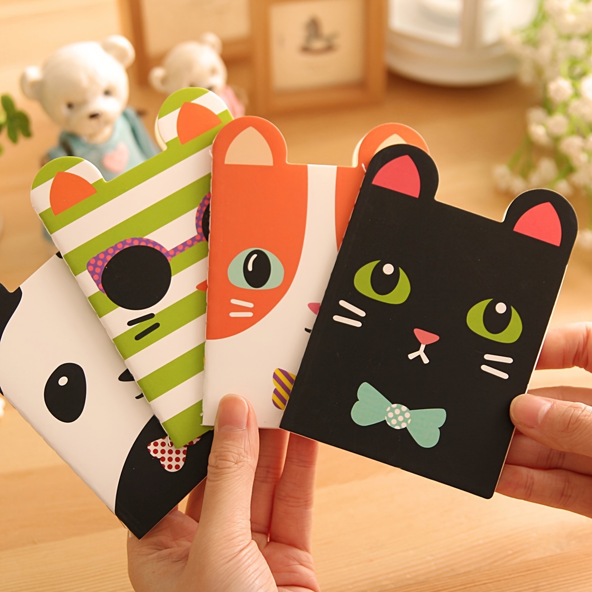 

4-Pack de mini -notes sténographiques pour chats mignons, cahiers à couverture souple de dessins animés, double bureau et étude, créatif