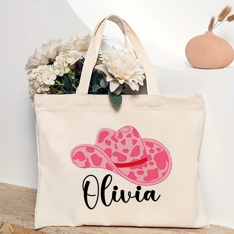 TEMU 1pc Custom Cowgirl Name Bachelorette Pattern Tote Bag Shoulder Bag For Commute Women's Reusable Shopping Bag, Best Gift For Her, Trendy Folding