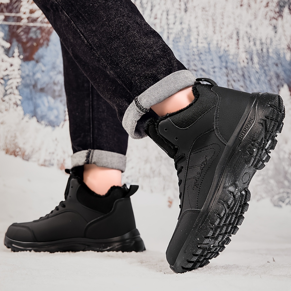 men s winter high-top ankle-high outdoor boots - upper, plush lining & cushioned insole, slip-resistant md sole, brown/black trekking shoes for snow, ice, and cold weather - lightweight & durable casual winter boots for hiking, travel, casual attire, winter snow boots for men, winter boots for   cold, snow boot, high quality snow boots, snow shoes for women 8