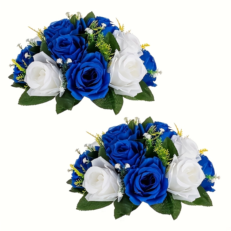 TEMU A Set Of 2 Artificial Rose Wreaths In Bohemian Style, Featuring Blue And White Roses, Suitable For Wedding Table Decorations, Reception Ceremonies, And Home Decor
