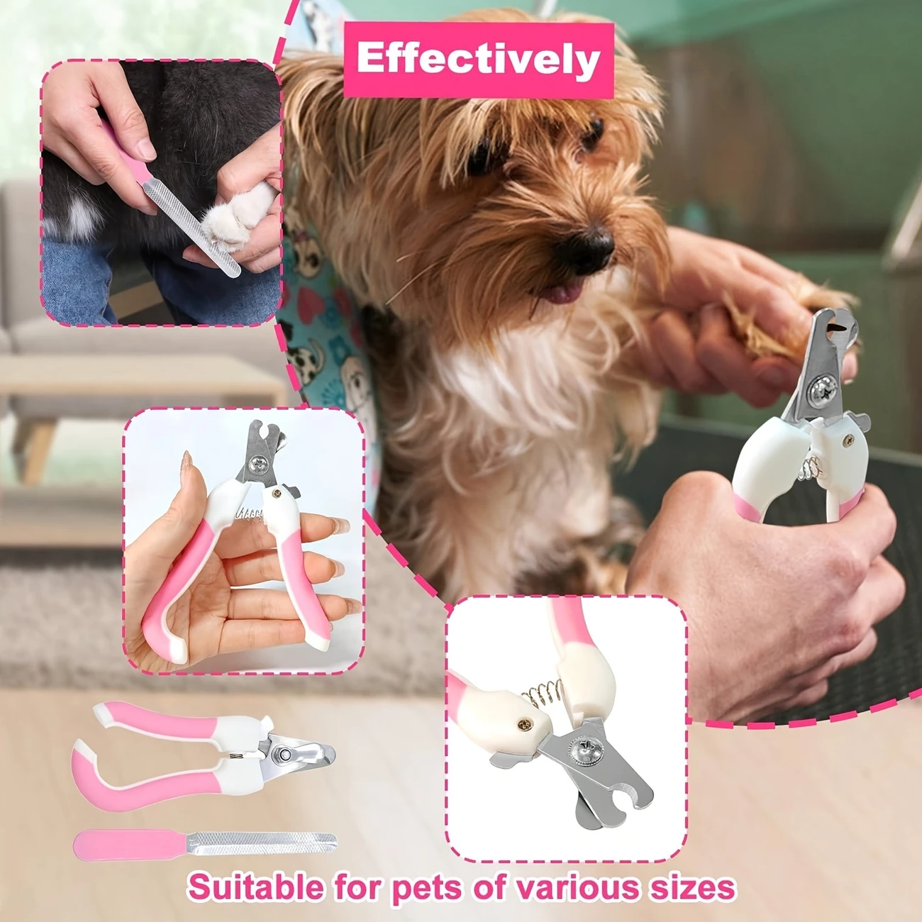 pet grooming kit with self cleaning brush nail clippers file eye comb flea comb silicone toothbrush shampoo massage brush for dogs and cats stainless steel tools details 5