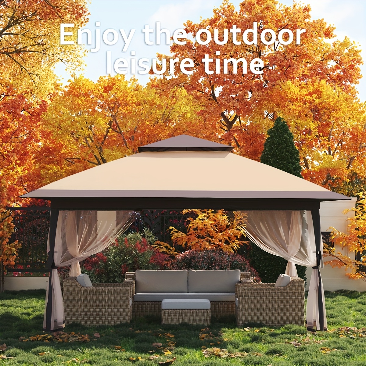 13x13ft Hexagon Canopy Tent – One-Push Setup, Mosquito Net Walls, Steel Frame For Patio, Garden & Parties