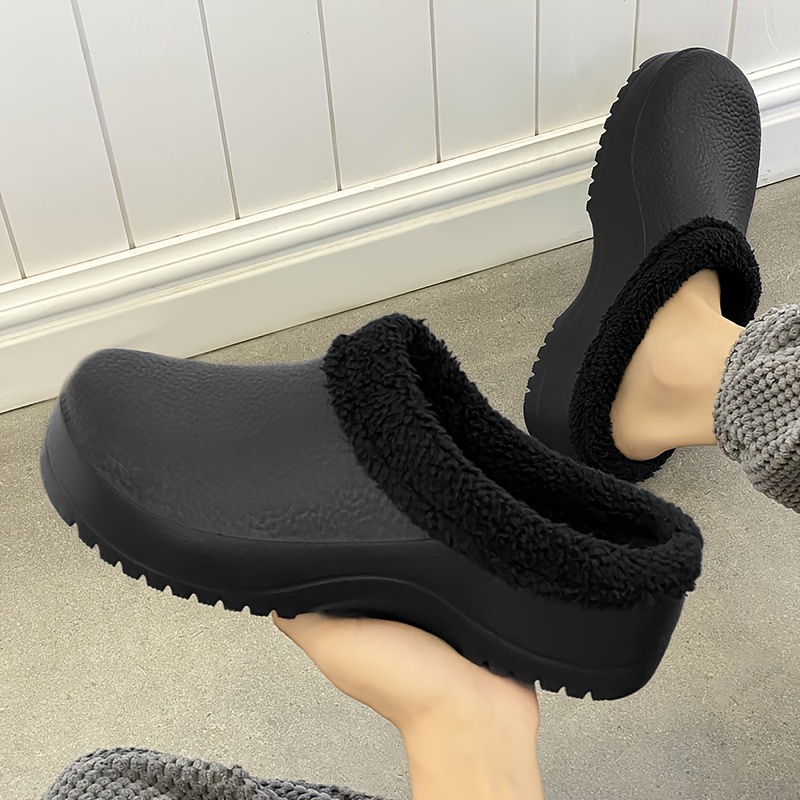 

Cozy Fleece-lined Winter Clogs - Black, Non-slip Eva Sole, Easy To Clean, Indoor & Outdoor Activities, Casual/vintage/school Style