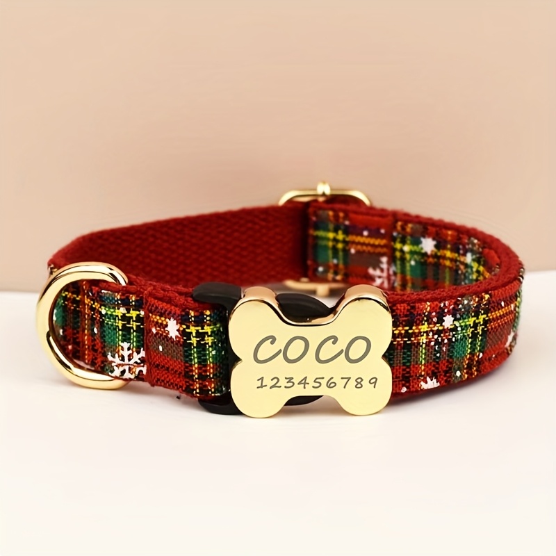 TEMU 1pc Personalized Printed Series Dog Collar Release Metal Bone - Customizable Name, Phone & Pet Id Tag Labels, Soft Durable Adjustable For Small