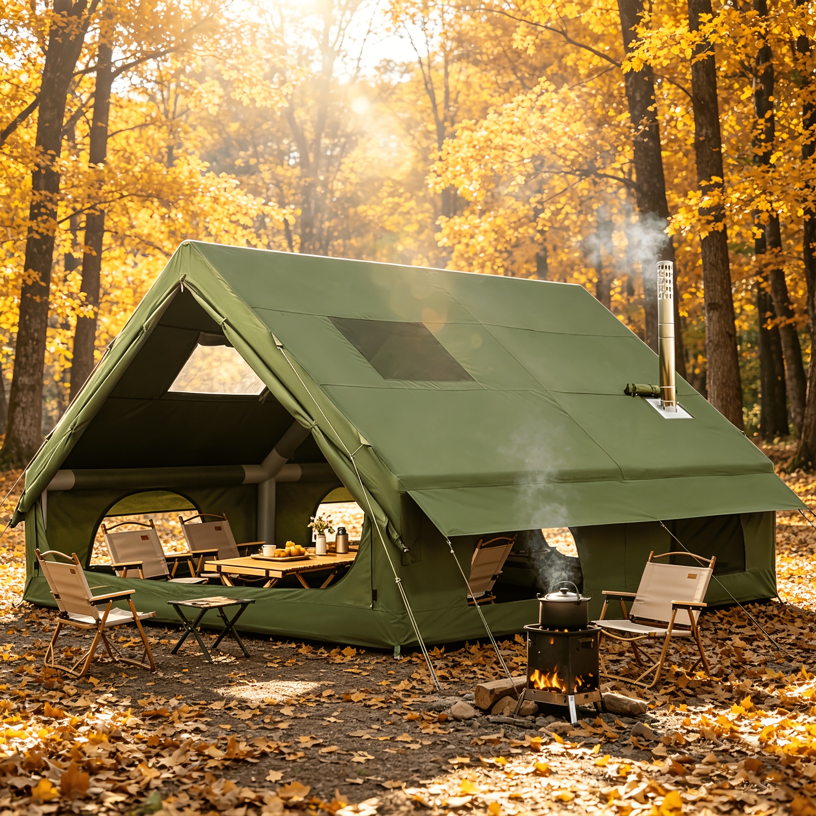 Inflatable Camping Tent With Hand Pump, 420d Oxford Glamping Air Tent For Camping, 4 Season Windproof Cabin Tent With Mesh