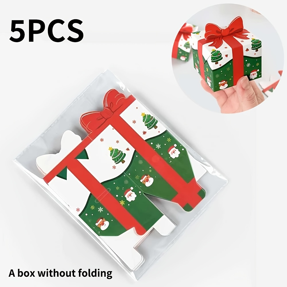 TEMU 5/10pcs Christmas Party Gift Boxes, 2d Flat 3d Embossed With Red , Handmade Folding Packaging Box, Family Christmas Party, Office Secret Santa,