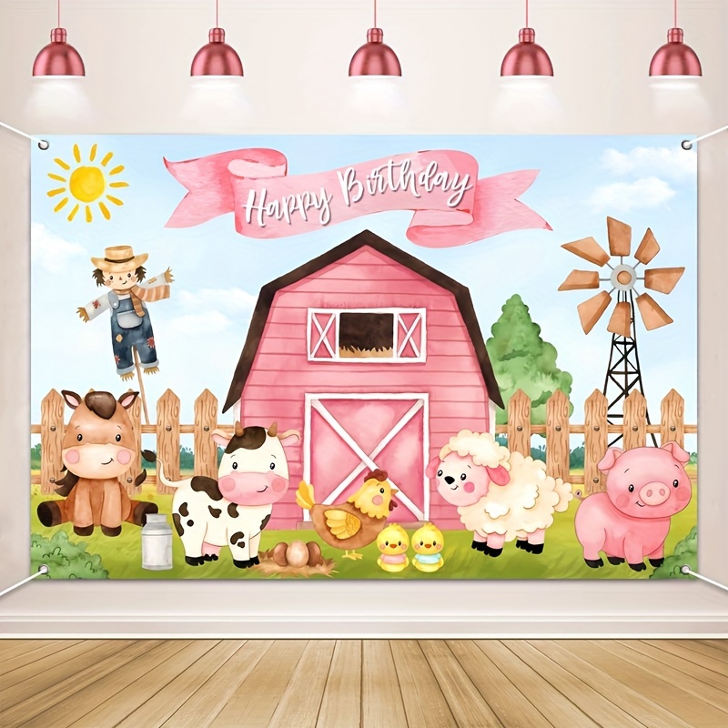 

1pc, Farm Animal Theme Backdrop Birthday Party Decortion Party Decoration Cartoon Patterns Celebrating Birthday Backdrop Living Room Background Decoration