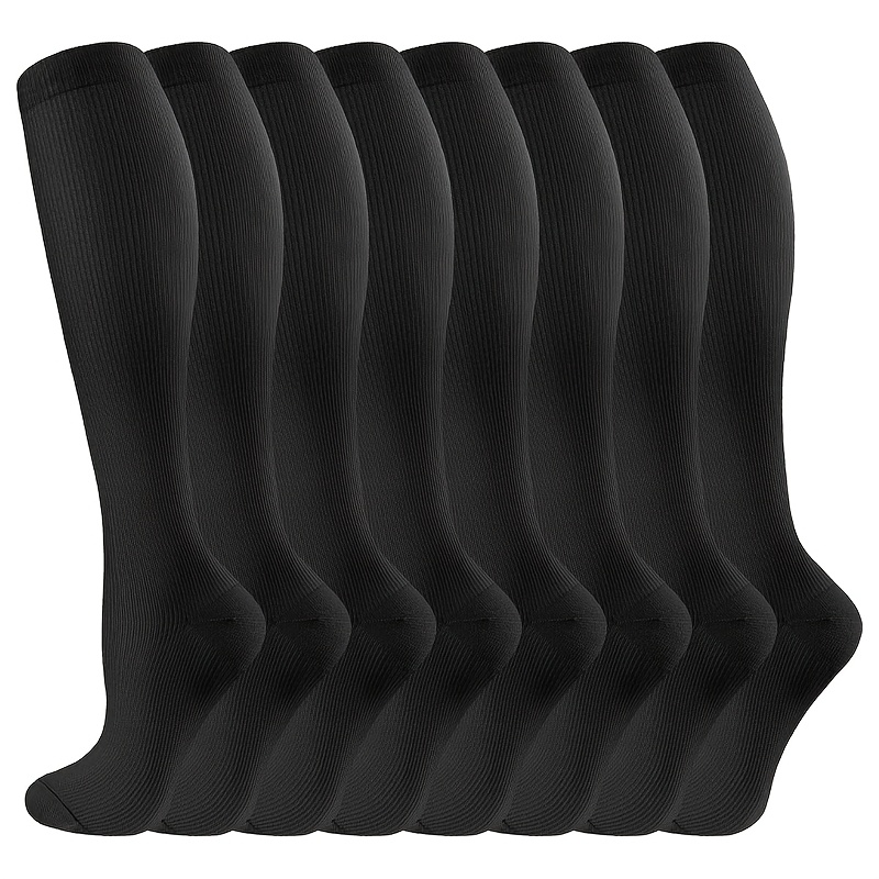 TEMU 8 Pairs Black Beige Compression Socks For - Athletic Support Stockings For Running, Hiking, Cycling, Marathon, Work