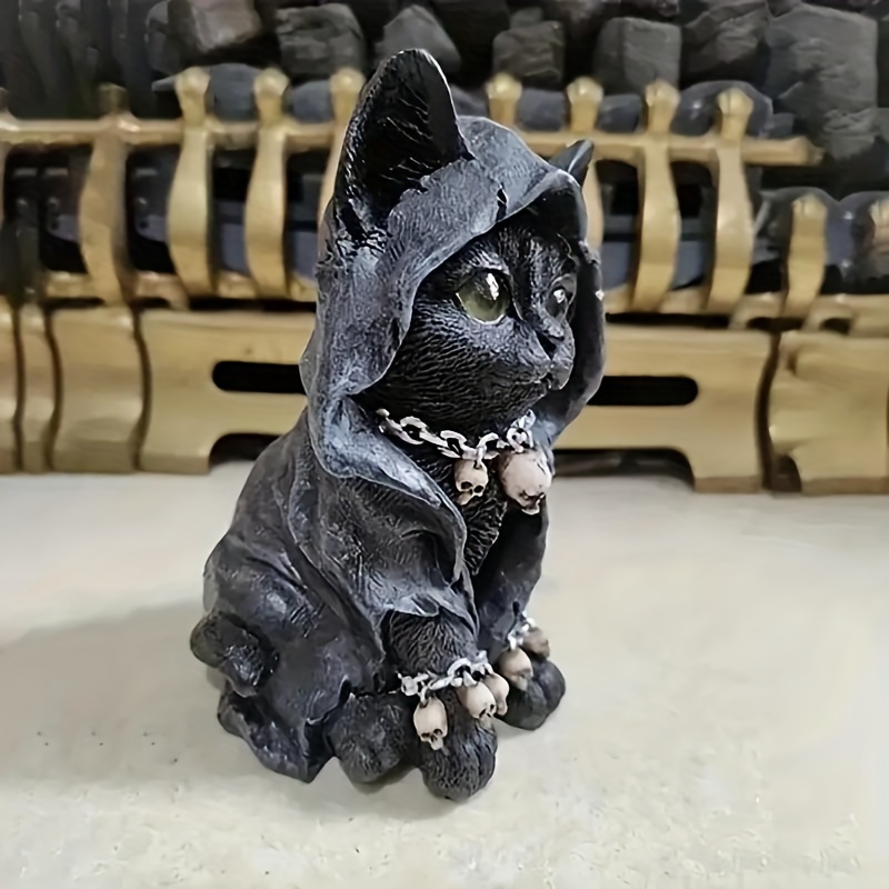 

Resin Black Hooded Cat Figurine, 1pc Animal Statue, Outdoor Garden Decor, Indoor Ornamental Craft, Halloween , No Electricity Needed, Room Placement