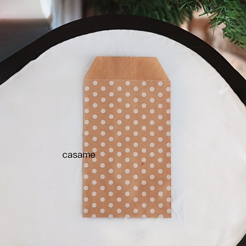 Image of 50pcs 8x15cm Colored Paper Bags With White Polka Dot Pattern – Small Gift Bags For Weddings, Parties, Events, And Retail – Decorative Paper Bags For Crafting, Packaging, And Small Business Supplies