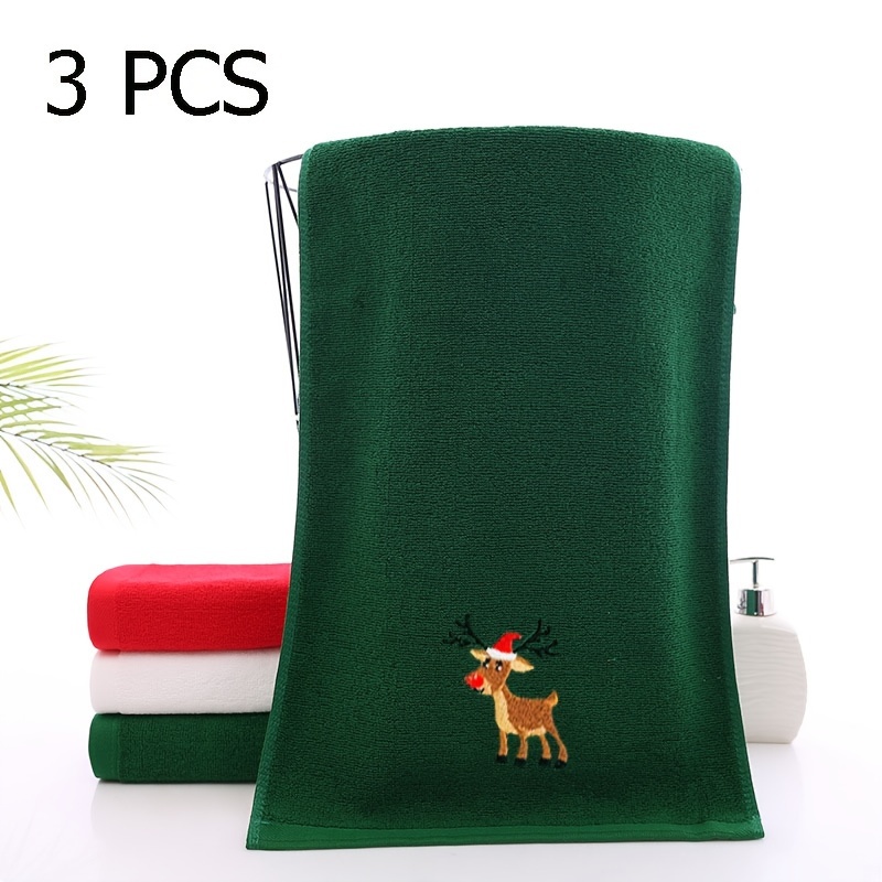 

Vintage Style Christmas Hand Towels 3-pack - 100% Cotton, Embroidered Reindeer Theme, -friendly Knit Fabric, Hand Wash Only, Ideal For Holiday And Use