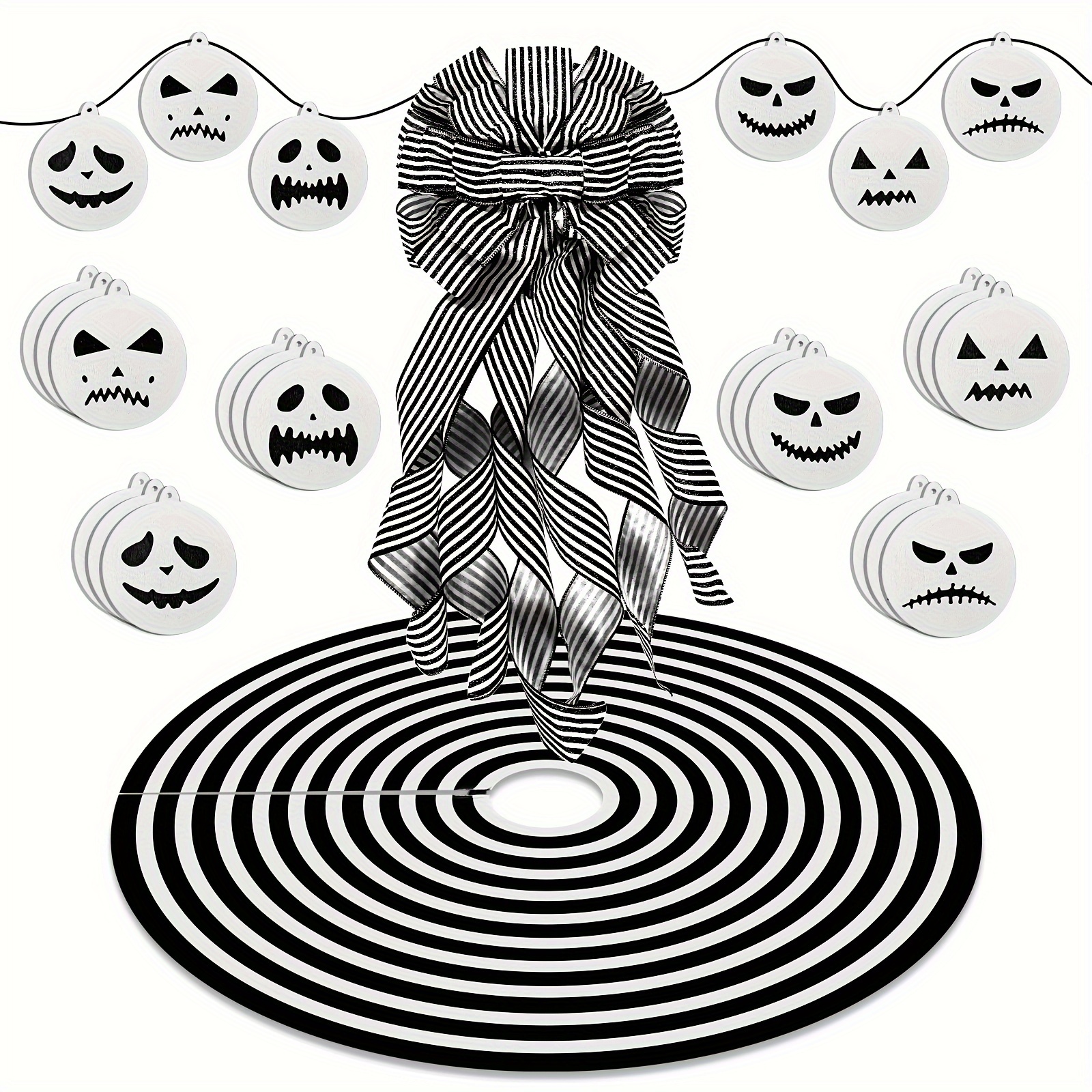 

26 Pcs Christmas Halloween Ornaments Black And White Tree Skirt 24pcs Hanging Wooden Ornaments Large Buffalo Plaid Christmas Tree Topper Bow For Indoor Outdoor Holiday Party Supplies