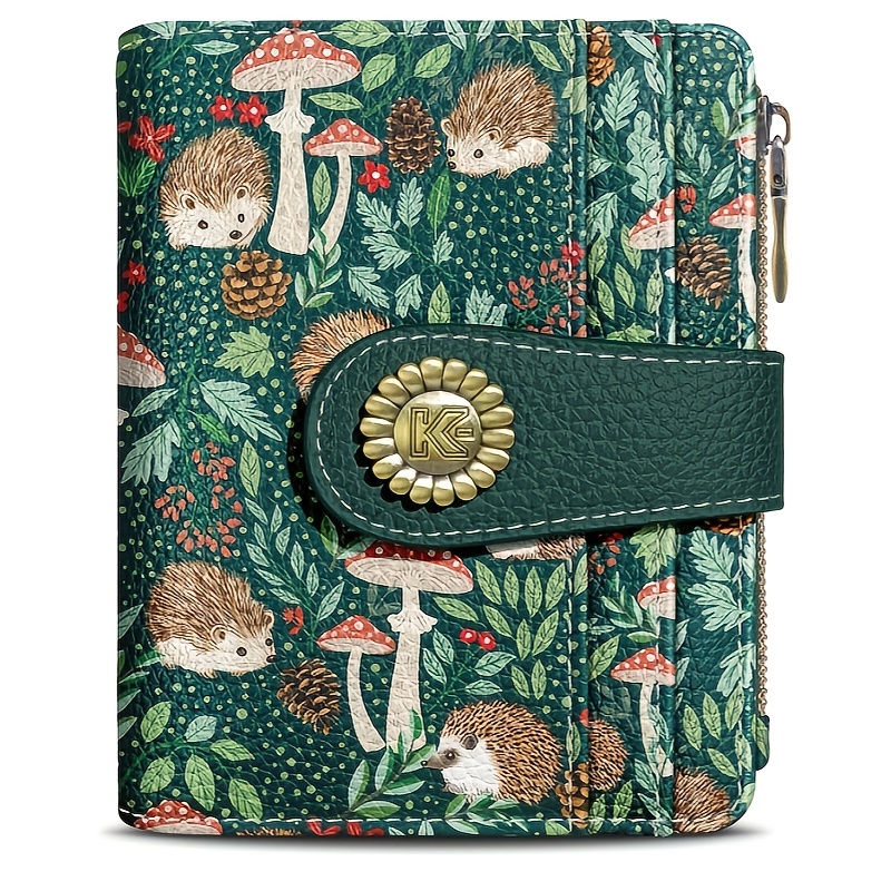 cute hedgehog lady wallet double fold zipper change purse synthetic leather compact cash credit card holder   wallet teen 1 id card window 10 card slots 0