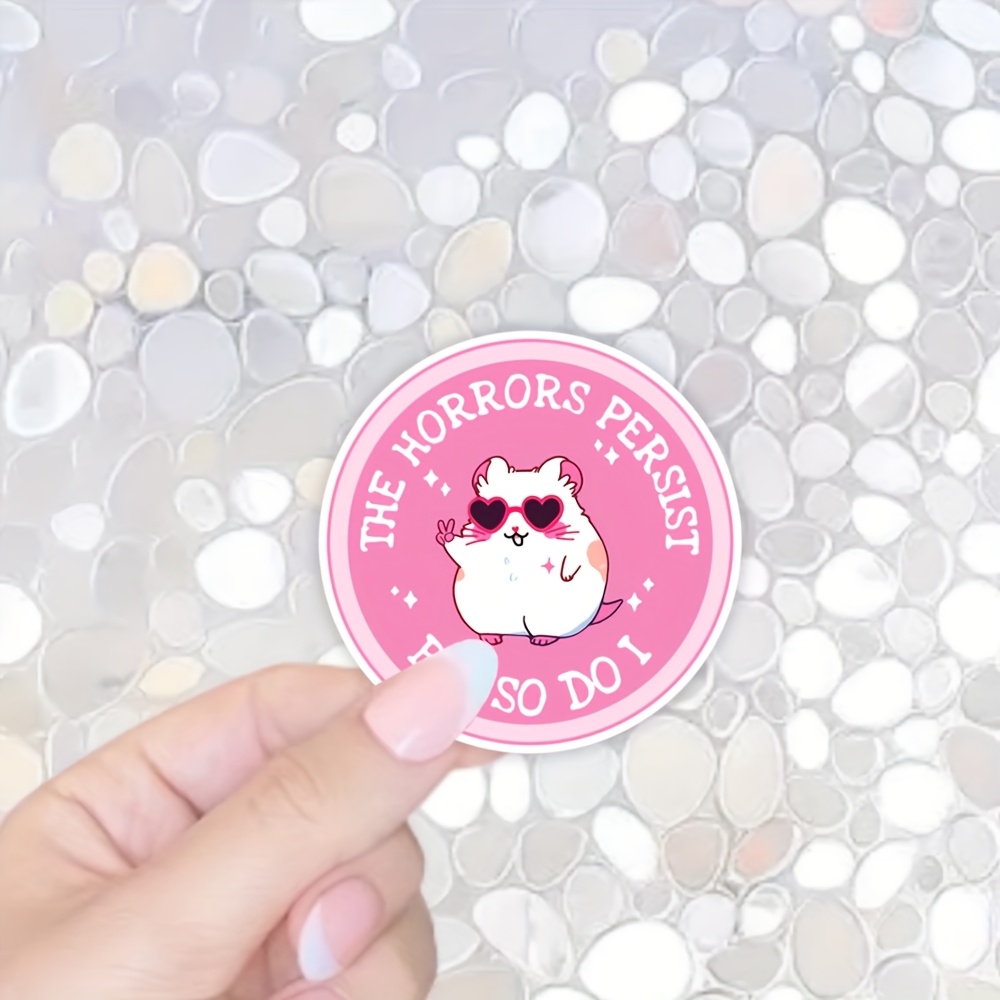 

Funny Hamster Meme Sticker - 'the Horrors , But ' Design With Fashion Glasses & Pink Background For , Water Bottle, Laptop