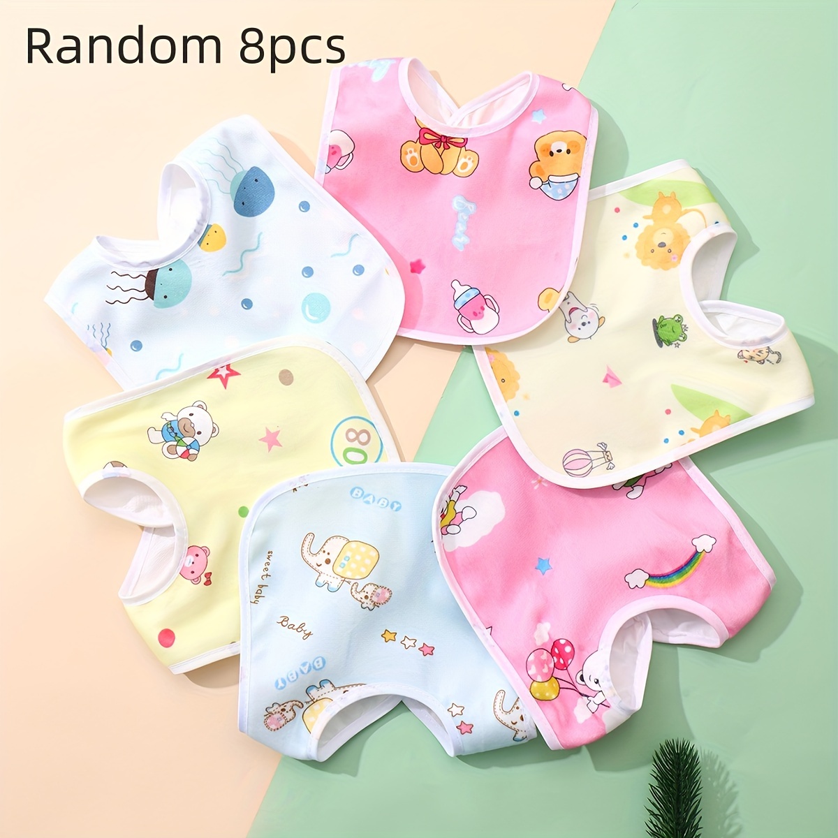 Image of Random 8pcs Or 10pcs Pink, Yellow, And Velvet U-shaped Drool Bibs, Baby Feeding Bibs, Infant Feeding Aprons