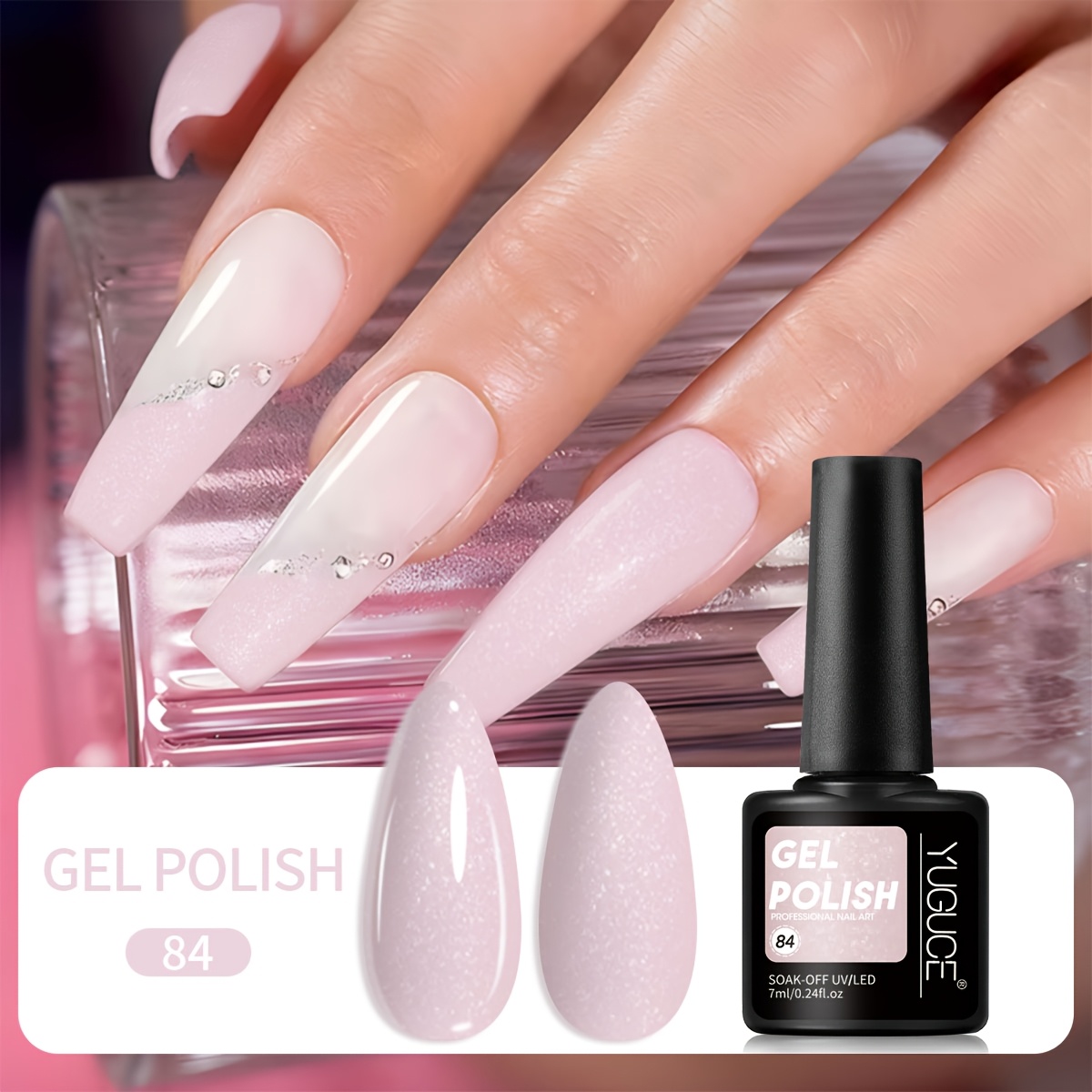 Image of Yuguce Pink Fine Glitter Nail Gel, 0.24 Oz, Petite Bottle, Formaldehyde-free, Suitable For Nail Salon Art, Home , Wedding Nails, Essential For