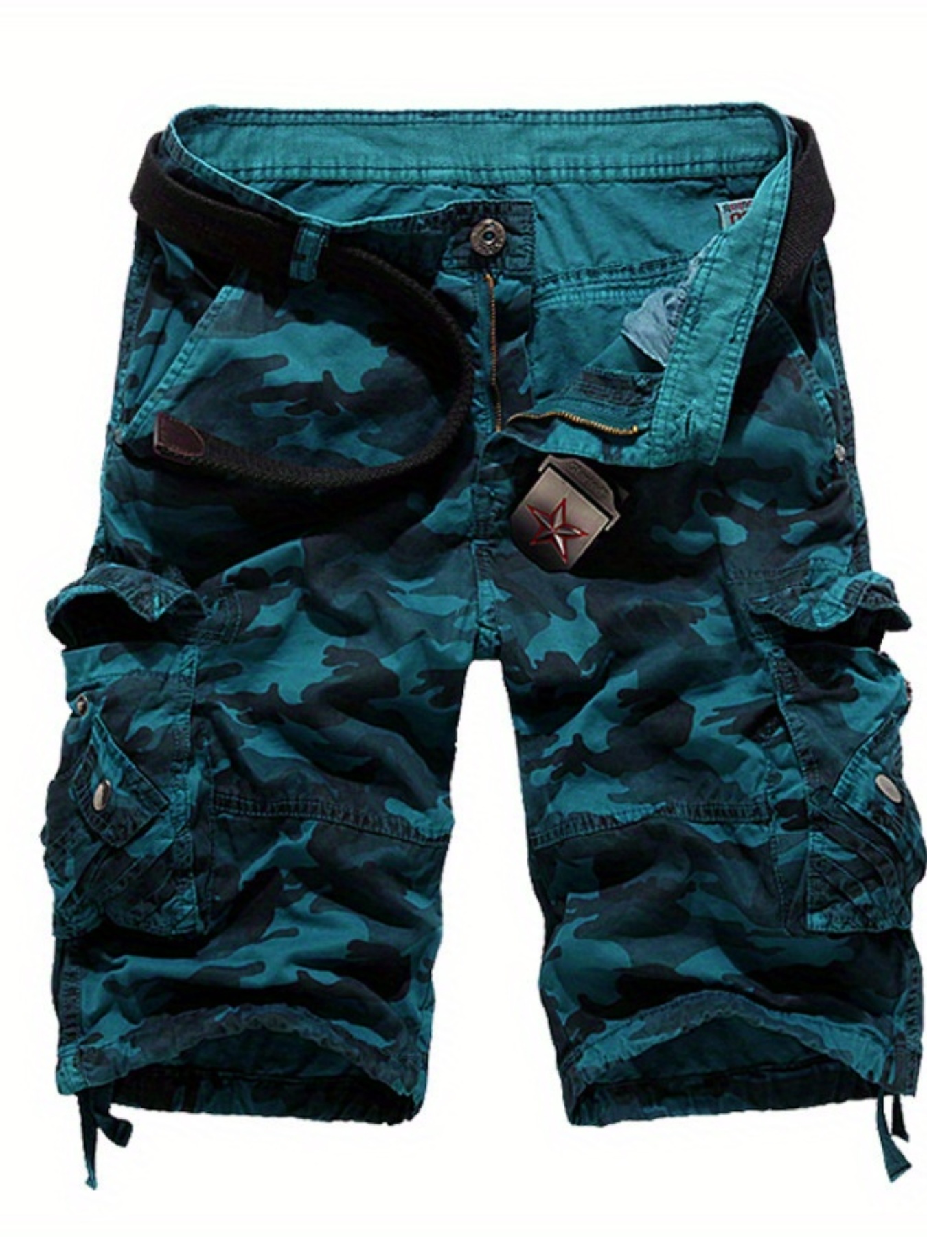 mens camouflage print cargo shorts loose fit casual 3 4 length with multiple utility pockets adjustable drawstring waist breathable fabric for summer outdoor activities versatile cargo shorts relaxed fit shorts   shorts