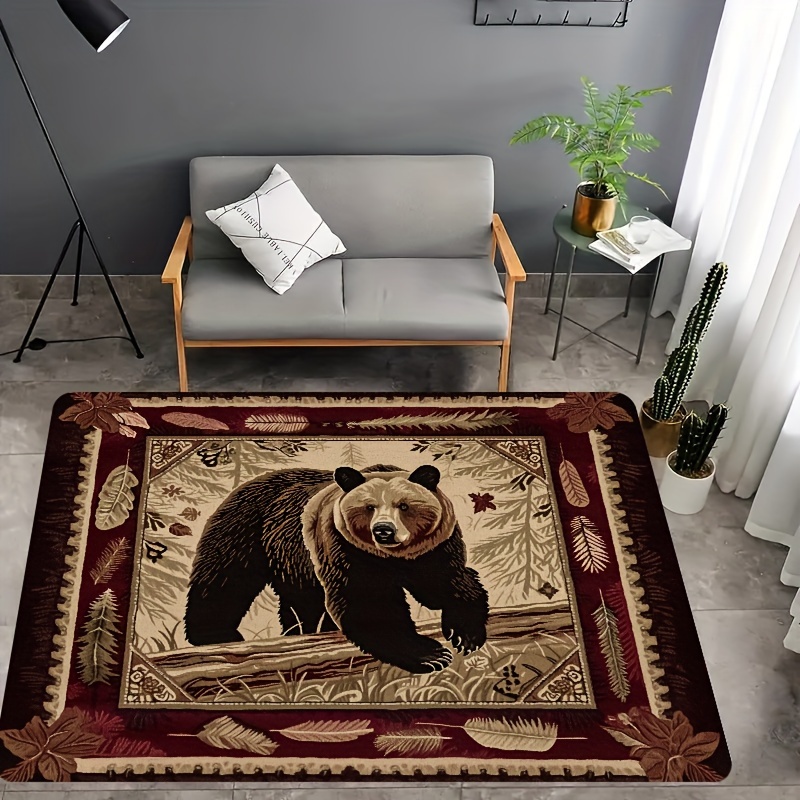 

1pc, Brown Bear Pattern Area Rug, Vintage Sponge Rug, Dirty Resistant Indoor Outdoor Entrance Doormat, Non-slip Soft And Comfortable, Living Room, Bedroom Floor Mats Interior Decorations