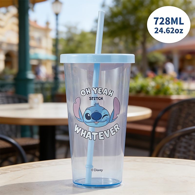 TEMU Miniso Stitch Series 600ml Large Capacity Plastic Straw Cup Portable For Home Office Outdoor Use (1pc)