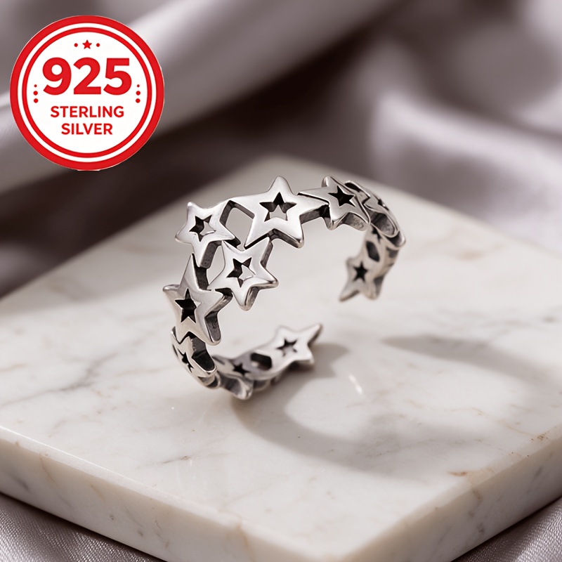 Women's 925 Silver Adjustable Open Star Geometric Ring