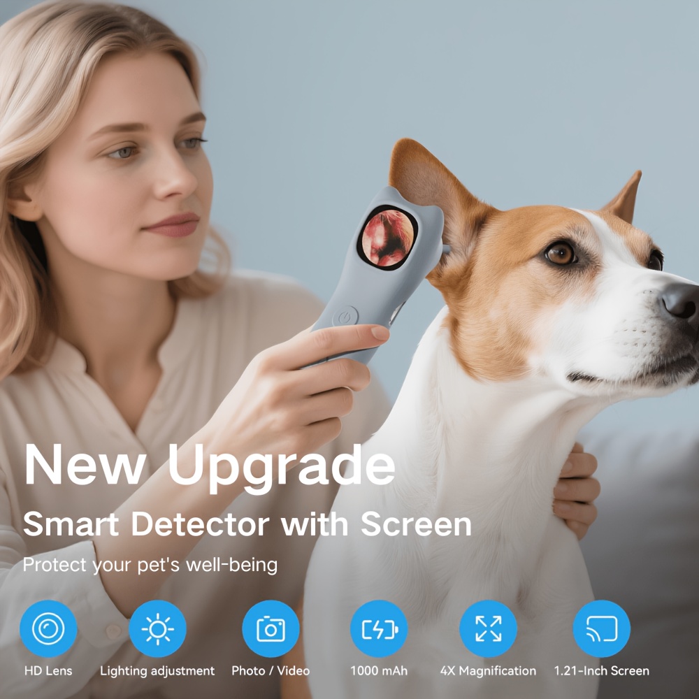This Home-Use Pet Smart Detector Combines Four Functions in One, Featuring a 1080P High-Definition Ear Endoscope Camera with 4X Zoom for Clear Internal Viewing. It Comes with 12 Specialized Examination Heads to Fit Different Body Parts