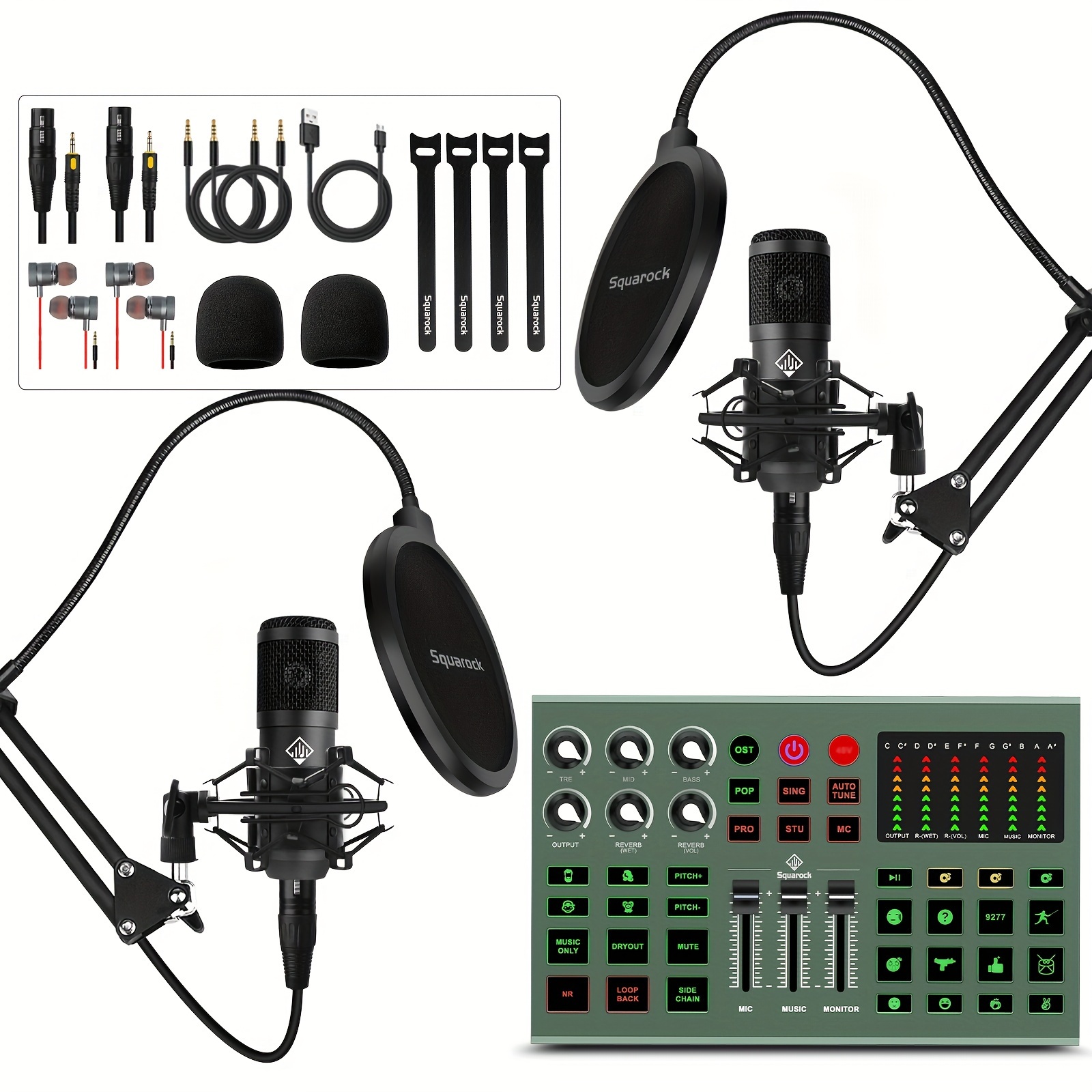 

Podcast Equipment Bundle For 2 - Audio Interface Dj Mixer With Podcast Microphone Audio Mixer For Live Streaming Recording Interview